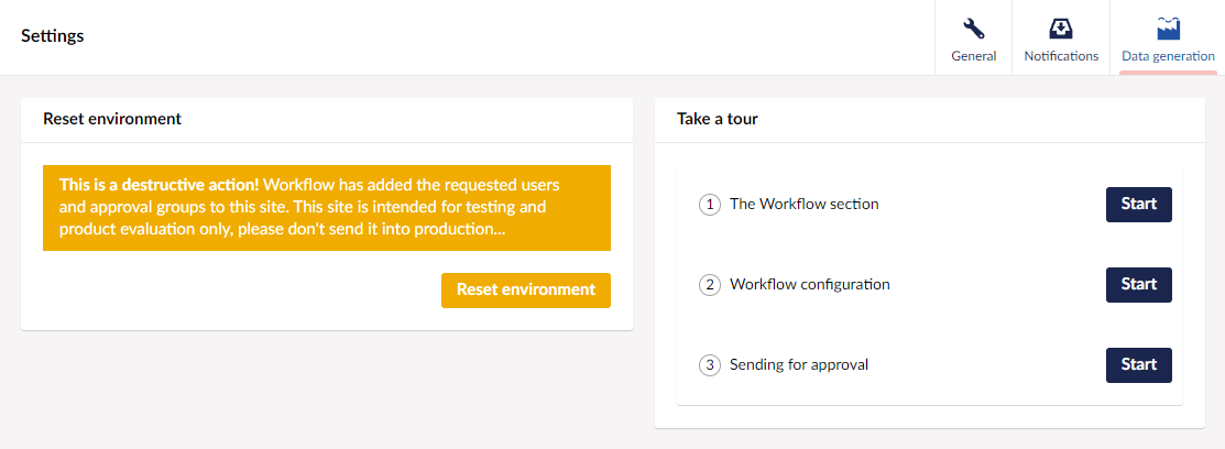 Data Generator dashboard - reset