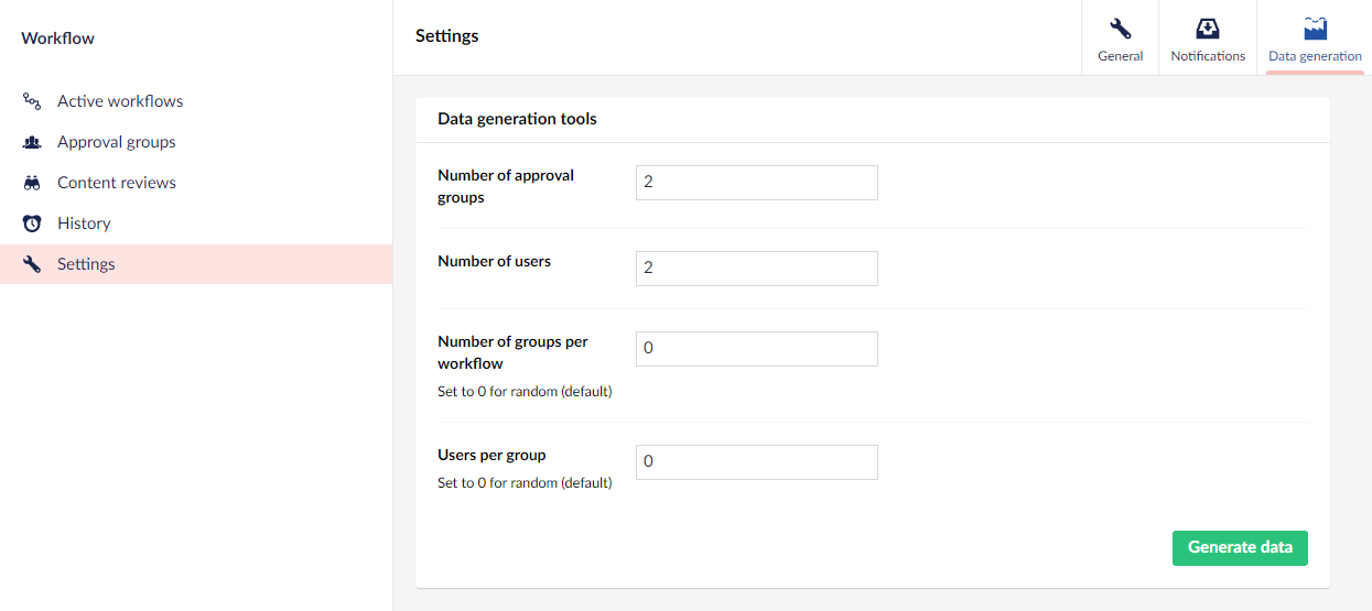 Data Generator dashboard